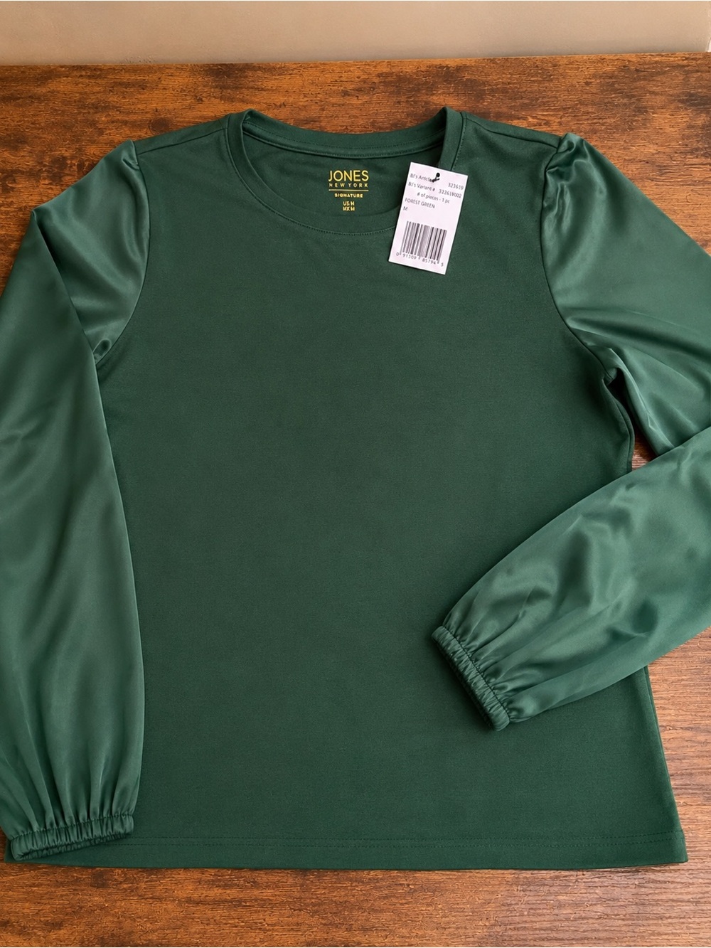 Jones New York Emerald Green Long-Sleeve Crewneck Blouse
